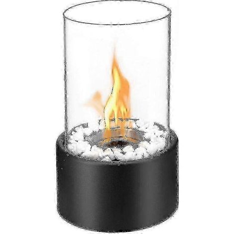Cheminée à bioéthanol pour intérieur et extérieur, avec brûleur en verre et plateau rond Katy Black (noir) (1/3)
