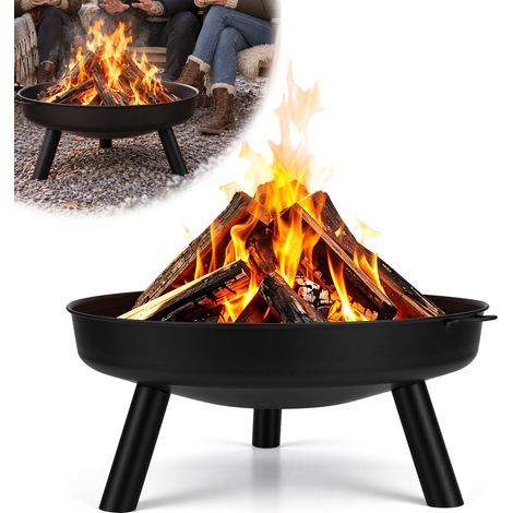 Jiubiaz Braciere da giardino 75 cm nero, ampia vasca rotonda con scarico centrale, maniglie fisse e 3 gambe (1/5)