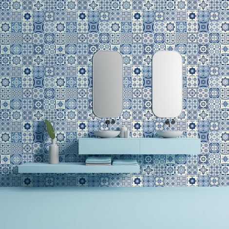 Sticker Mural Carrelage adhésif Cuisine Salle de Bain - 60 STICKERS CARRELAGES AZULEJOS MIAH - 60stickers15x15cm (1/5)