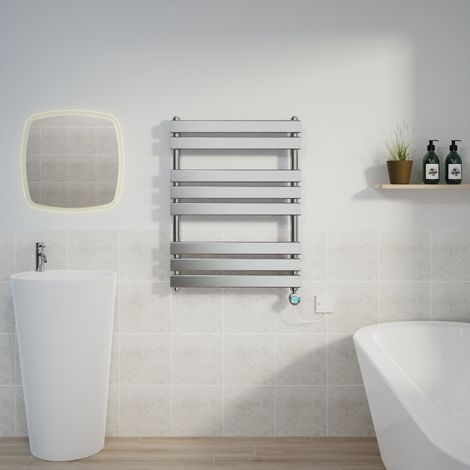 Flat Electric Towel Rail Thermostatic Timer Chrome 800x600mm