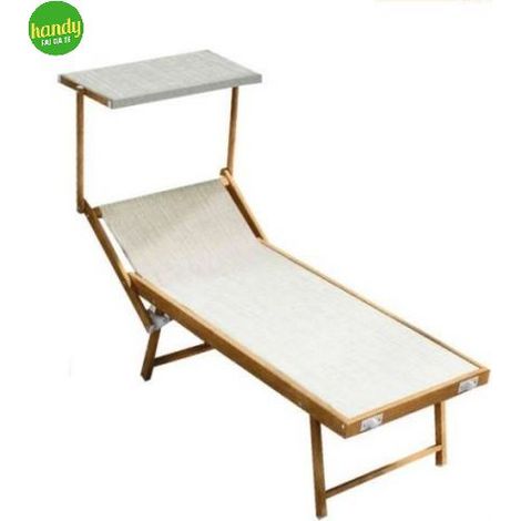 HU-056 Sdraio lettino in texilene e legno alluminio beige per mare piscina giardino (1/2)
