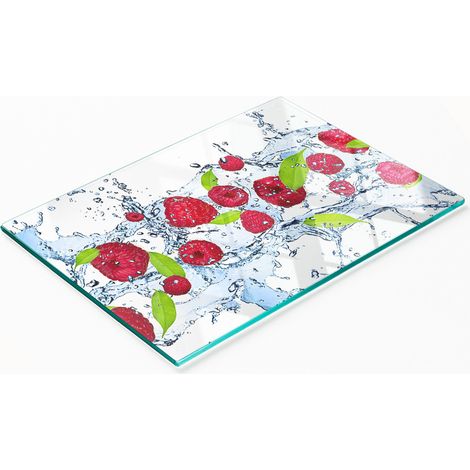 Multifunktionales dekoratives Glas-Küchenbrett „Himbeeren und Wasser“, 80 x 52 cm (1/5)