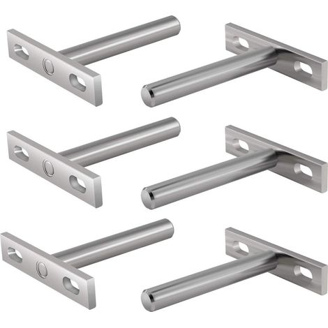 Support mural industriel pour étagère, acier, métal, étagère flottante, fixation invisible, 7,6 cm (3 pouces), lot de 6