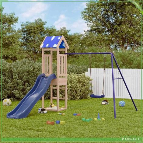 Aire de jeux d'extérieur - 3278953 - Bois de pin massif - Toboggan ondulé bleu - Balançoire (1/5)