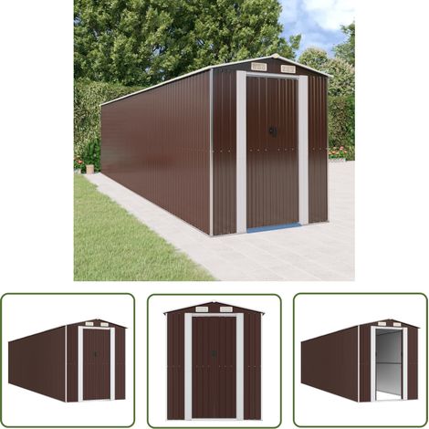 Abri de jardin, Remise Cabane pour outils, Stockage Rangement Extérieur Marron foncé 192x772x223 cm Acier galvanisé XZZZ584444 (1/5)