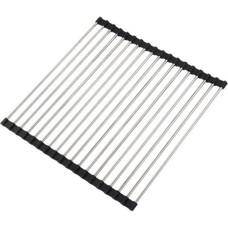 1 Égouttoir pliable, Acier inoxydable, Silicone antidérapant, 30x37 cm, Cuisine (1/4)