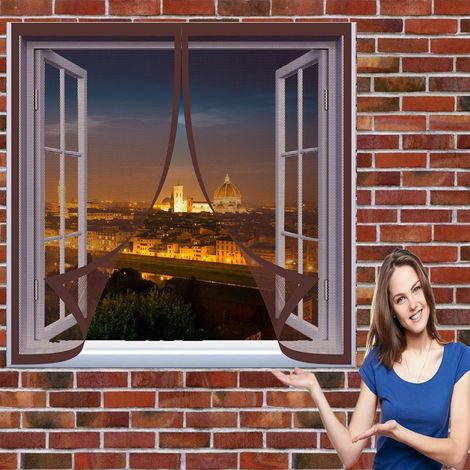 Moustiquaire de Porte Magnétique 94 x 118 cm Moustiquaire Fenêtre Universelle Automatiquementfermé Rideau Anti Mouche pour Window and Door, Marron (1/5)
