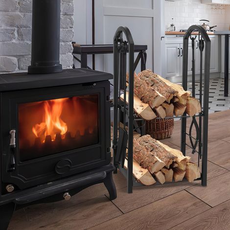 Jiubiaz Portaceppi in metallo nero opaco Portatronchi in legno Design Indoor/Outdoor Con 4 attrezzi per caminetto (1/5)