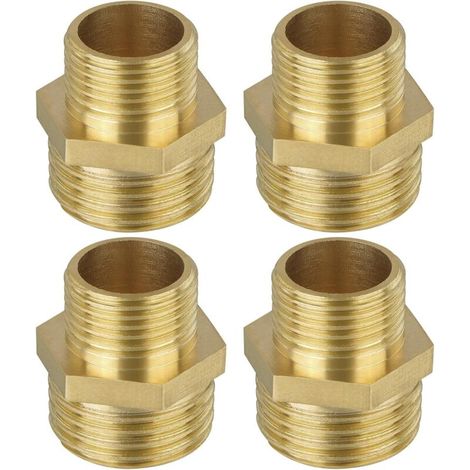 4PCS Raw Brass Reducing Double Nipple G1/2 3/8, Male Male Fitting, Brass Fittings for Shower Hose, Water Pressure Reducer, Water Heater Safety Group, Hot Water Radiator (1/5)