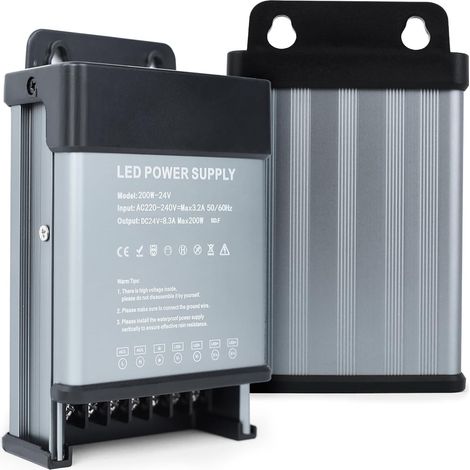Transformateur 220V 24V LED Transfo 200W Imperméable Alimentation LED Transfo 220V AC à 24V 8,3A Driver Tension Constante étanche IP44 Adaptateur Basse Tension Convertisseur (1/5)