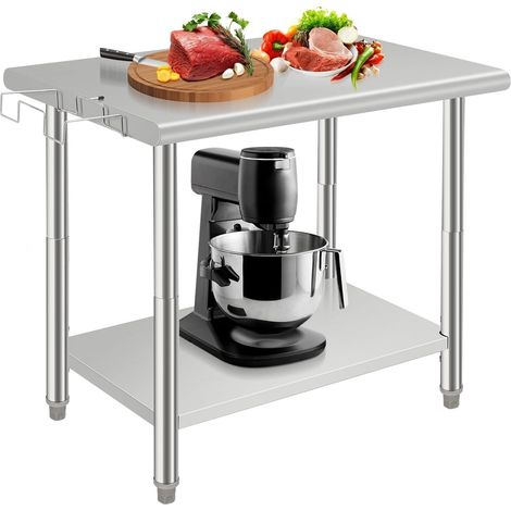 Table de Travail en Acier Inoxydable avec 2 Étagères 76x61cm, Charge 660kg (1/5)