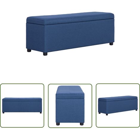 The Living Store Bank mit Staufach 116 cm Blau Polyester - Aufbewahrungsbox - Sitzbank - Wohnzimmer Dekoration - Blaue Möbel - Bequeme Bank (1/5)