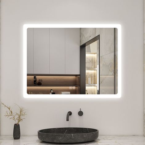 Acezanble Illuminated Bluetooth Bathroom Mirror with Shaver Socket, 3 Colour LED Lights, 500x700mm Dimmable Wall Mirror with Desmister, Touch, Brightness Memory, 3000K-6000K