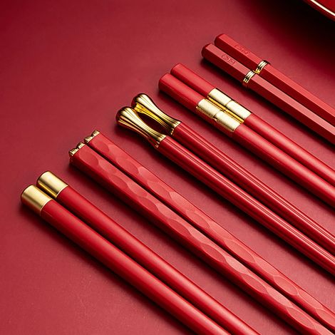 (Red Gold) 5 paires de couteaux réutilisables de style japonais, en métal, adaptés à une utilisation dans les cuisines chinoise et coréenne. (1/5)