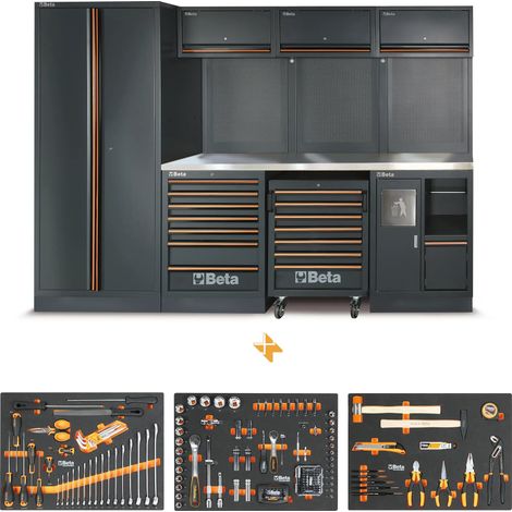 Mobilier d'atelier C45PRO X – 268 outils Beta inclus – Structure en acier renforcé – Plan de travail ergonomique – Grande capacité de rangement (1/4)