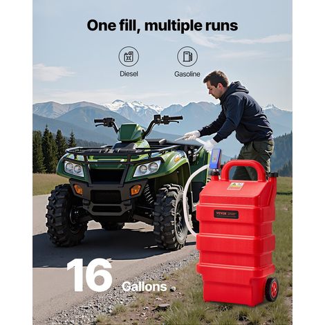Bidon d'Essence Diesel sur Roues, 60,5 L, Réservoir de Carburant, avec Pompe Transfert Carburant Électrique 12 V CC 9,5 L/min, Tuyau de Distribution 1,2 m, Buse Capteur Arrêt Automatique, Rouge (1/5)