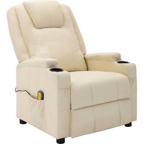 FIMEI Fauteuil de massage inclinable Blanc crème Similicuir (1/5)