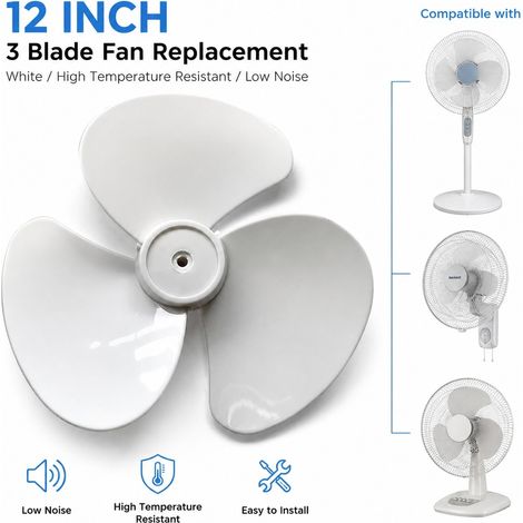 Lame de ventilateur de rechange 12 pouces à 3 pales, accessoire en plastique blanc résistant aux hautes températures et à faible bruit pour ventilateurs électriques sur pied, sur socle, au sol, muraux (1/5)