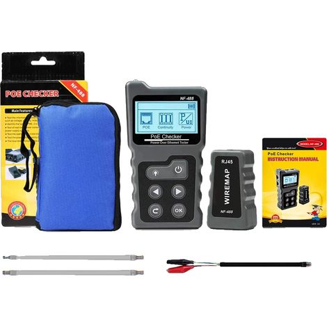 Probador de cables de red, prueba PoE, pantalla LCD, NF-488 (1/2)