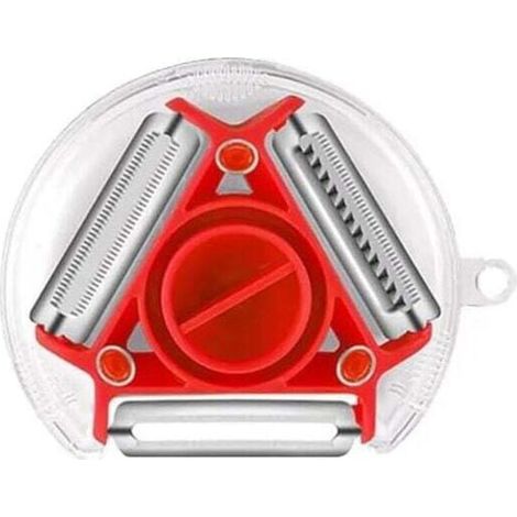 3-in-1 Rotationsschäler, multifunktionaler Kartoffelschäler, Reibe, Zerkleinerer, Gemüse- und Obstschäler aus Edelstahl (Rot)