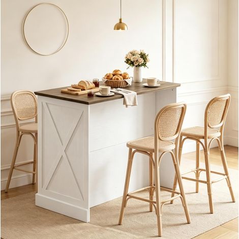 Isola cucina con piano di lavoro 106,4 x 57 cm, 2 cassetti e anta scorrevole, ripiano regolabile, mobile contenitore bianco e marrone per piccoli spazi  FLORAGRACE (1/5)