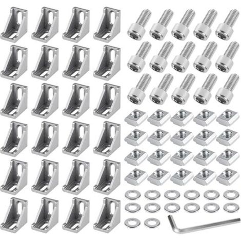 Kit de fixation pour cornières en aluminium (24 pièces, connecteurs d'angle 40x40 mm), équerres, supports muraux, grille d'angle à 90° pour profilés de support, imprimantes 3D, fraiseuses CNC, projets