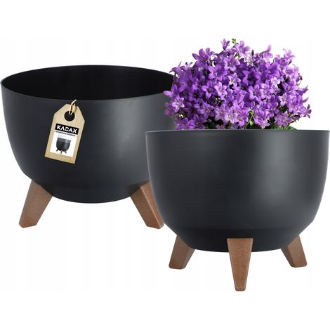 KADAX Macetero Macetero 29 cm Tapa + Pies Insertables Soporte para Flores Negro