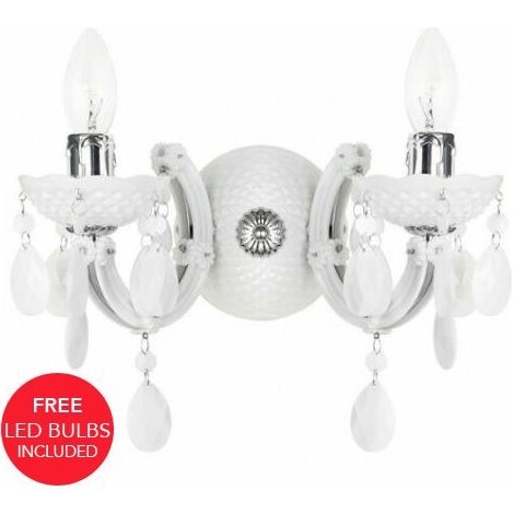 Litecraft Marie Therese Wall Light Crystal Effect 2 Arm & Free LED Bulbs – White