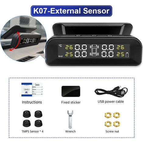 (K07-Externe s) Capteurs sans fil pour véhicules, système de surveillance de la pression des pneus, système de sécurité des véhicules à énergie solaire, alarme de sécurité automobile, externe/interne (1/5)