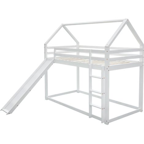 Hausbett Hochbett für Kinder mit Rutsche und Leiter, weiß, 90 x 200 cm (1/5)