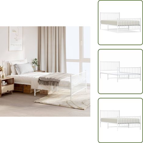 Cadre de lit métal sans matelas et pied de lit blanc 107x203 cm - Cadre De Lit - Lit Simple - Lit Metal - Lit Blanc - Meuble Chambre (1/5)