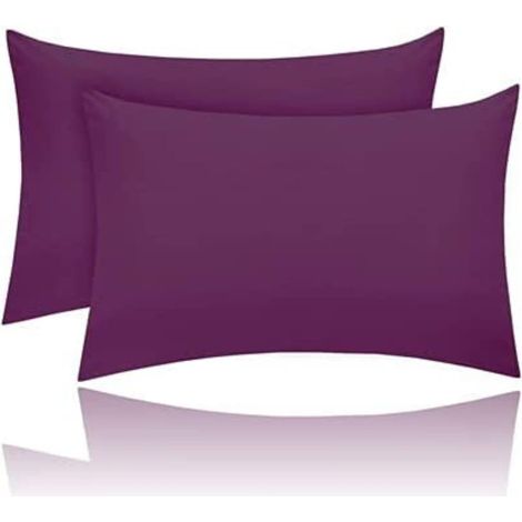 Lot de 2 taies d'oreiller de luxe 50 x 75 cm 100 % polycoton teint uni pour chambre à coucher (prune/aubergine) (1/5)