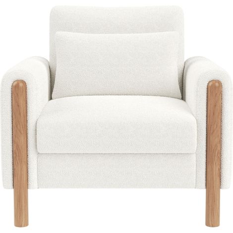 Sillón individual con reposabrazos, tapizado Teddy blanco, 87 x 83 x 88,5 cm, HOMVRA (1/5)