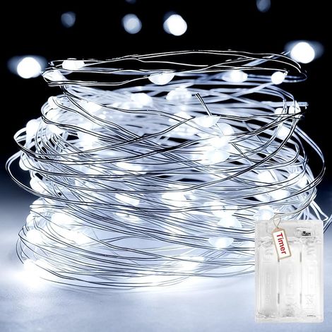 Guirlande LED à Pile Minuterie Lot de 1, 3m 30 LED Guirlande Lumineuse Pile, 2 Modes/Étanche Guirlandes Lumineuses pour Noël Halloween Chambre Interieur Mariage Plate Décoration, Blanc Froid (1/5)