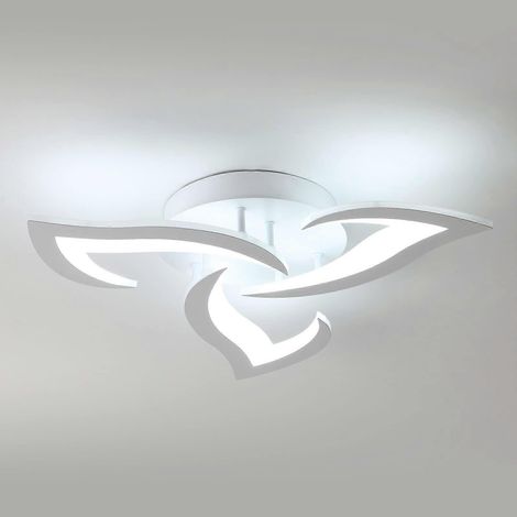 Moderne LED-Deckenleuchte, 36 W, 3-flammig, 6500 K Kaltweiß, Acryl-Blatt-Kronleuchter, Weiß, für Schlafzimmer und Büro
