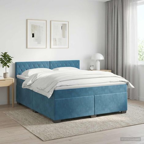 vidaXL Lit boxspring avec matelas Bleu foncé 180 x 200 cm Velours (1/5)
