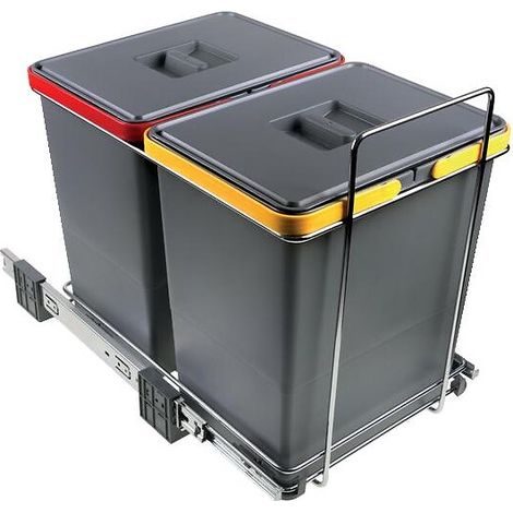 Poubelle tri-sélectif sous-évier 2 bacs 2 x 18 litres – Fixation fond caisson – Glissière métal – Panier anthracite – Elletipi