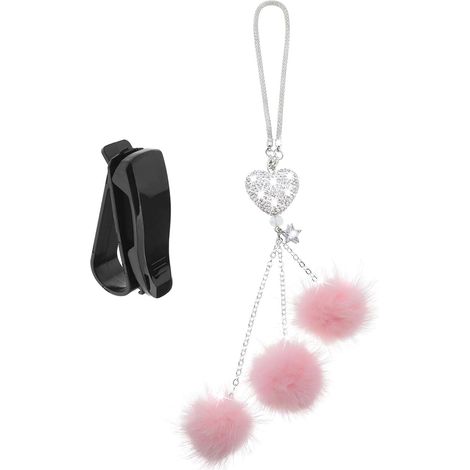 Miroir de Voiture à Suspendre à Breloques Pendentifs et Porte-Lunettes Ornement de Rétroviseur de Voiture Bling Accessoires Intérieurs pour Femmes Rose (1/5)
