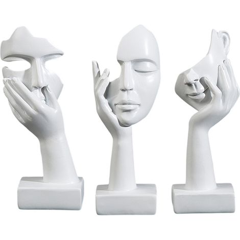 Lot de 3 statues, Penseur, résine, design abstrait, finition dorée et noire, décoration salon bureau étagère (1/5)
