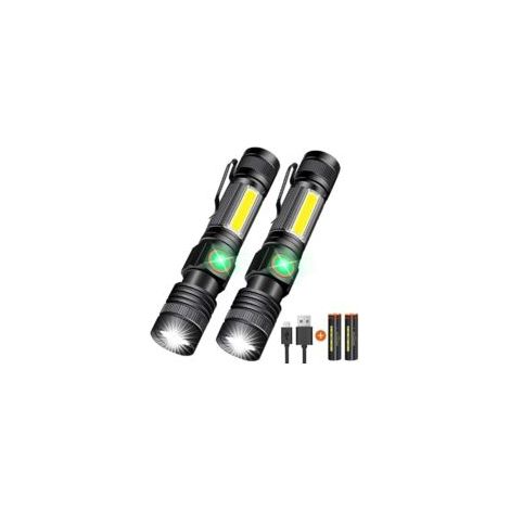 Torcia ricaricabile tramite USB (batteria inclusa), torcia a LED magnetica, torcia tattica a LED super luminosa con luce laterale Cob, impermeabile, la migliore torcia zoomabile per - Crezuo