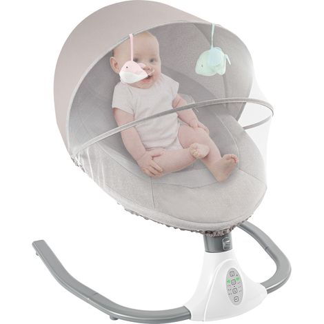 Transat bébé Balancelle Bébé Électrique - Gris - avec Télécommande, 4 Modes, balancement, Minuterie, Bluetooth Musique (1/5)