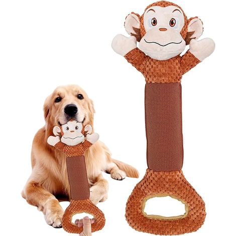 Jouets pour chiens qui couinent, peluche pour chiens, jouet froissé pour chiens, jouets interactifs de tir à la corde pour chiens de petite, moyenne et grande taille (Singe) (1/5)