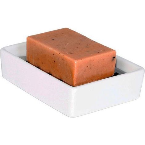 Porte-savon céramique & inox avec égouttoir – Facile à nettoyer, idéal salle de bain et douche (1/4)