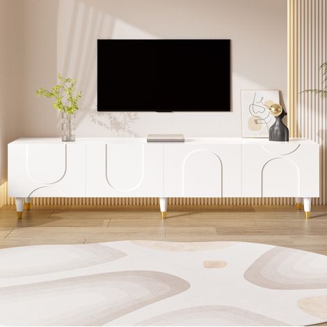 Mueble TV 180x40x50 cm blanco con 4 puertas y cableado oculto (1/5)