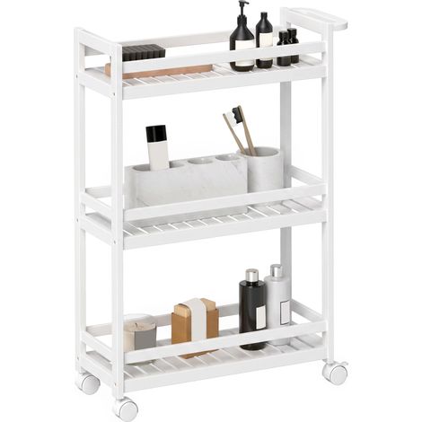 Carrito auxiliar de 3 niveles con baldas de lamas de bambú 55 x 20 x 75 cm MODENUIT (1/5)