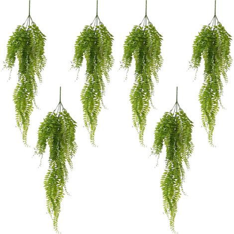 Pack of 6 x 100cm Artificial Trailing Green Leaf Hanging Fern Plant with Wired Top Stems (1/5)