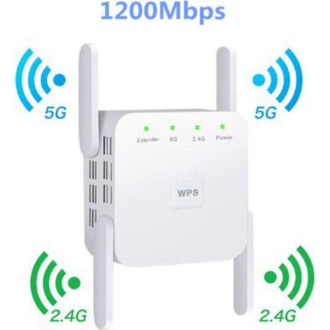 Powerful 1200 Mbps Wi-Fi repeater, wireless Wi-Fi amplifier, range extender, dual-band 5 GHz and 2.4 GHz, compatible with access points/routers/bridges, Ethernet port, compatible with (1/3)