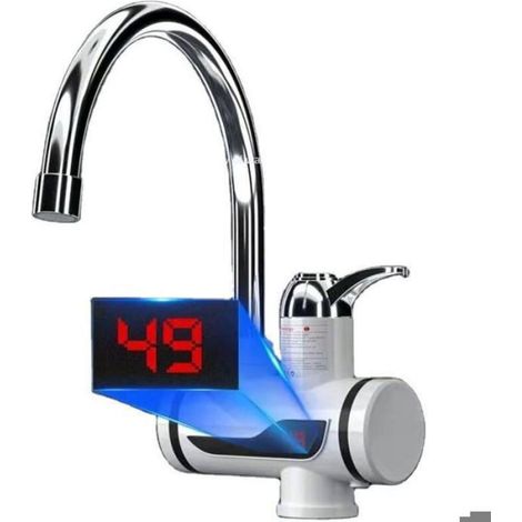 Robinet électrique 220V avec chauffe-eau instantané et douche, affichage LCD température, pour cuisine, entrée d'eau chaude (1/4)