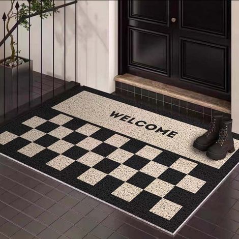 LAN Motif à carreaux WEL 4060cm (boucle de soie) Tapis d'entrée, tapis en soie bouclée résistant aux taches et facile à nettoyer, tapis antidérapant pour l'entrée. (1/4)