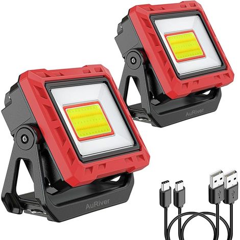 Wiederaufladbare Arbeitsleuchte, superhelle COB-Arbeitsleuchte, Werkstattlampe mit Magnetfuß, externer Akku für Notfälle in der Garage (Rot 1-2) (1/5)